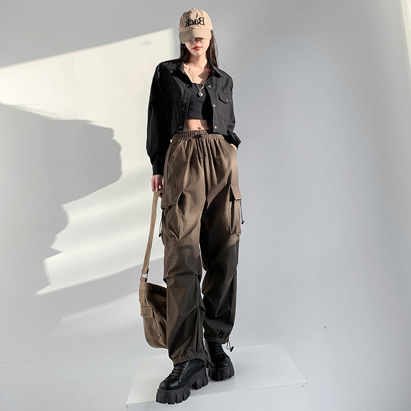 Wide Leg Cargo Jeans with Draped Detail - SWS Store⎮ Streetwear
