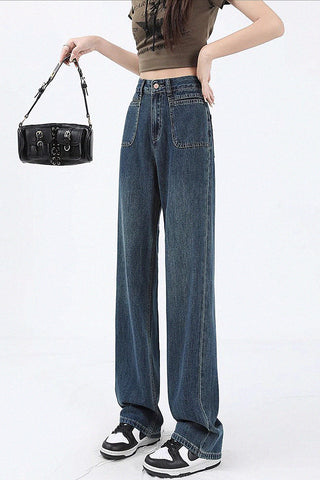 high waist straight wide-leg jeans