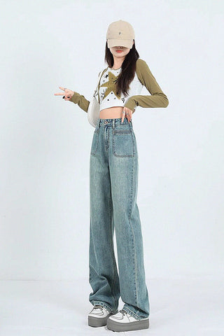 high waist straight wide-leg jeans