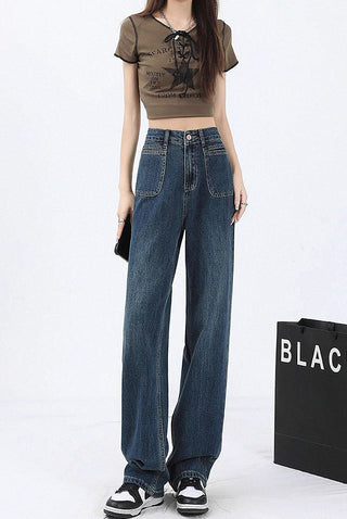 high waist straight wide-leg jeans