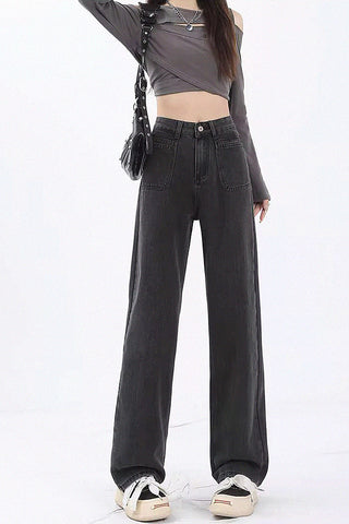 high waist straight wide-leg jeans