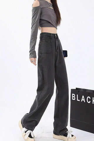 high waist straight wide-leg jeans