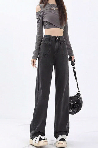 high waist straight wide-leg jeans