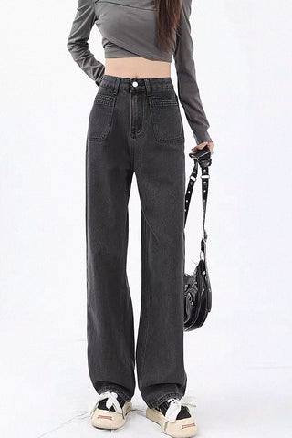 high waist straight wide-leg jeans