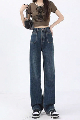 high waist straight wide-leg jeans