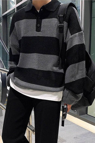 polo stripe loose sweater