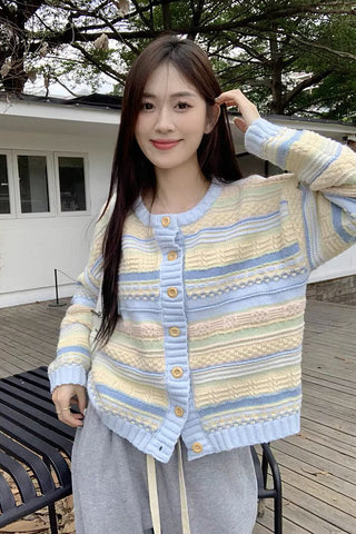 Versatile Striped Knit Cardigan Jacket