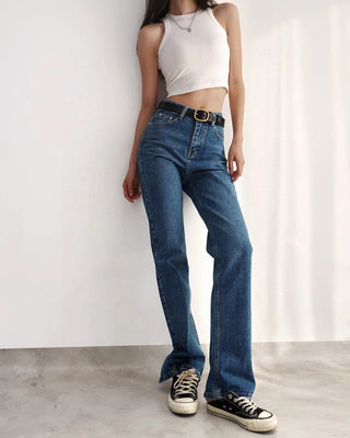 retro high waist slit jeans