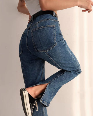 retro high waist slit jeans