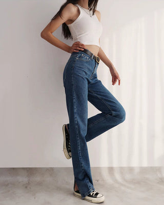 retro high waist slit jeans