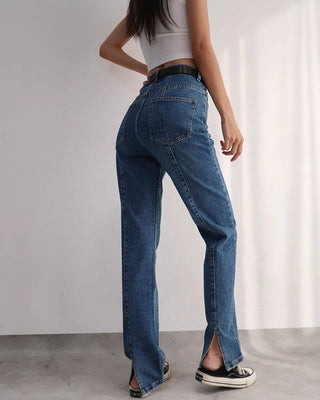 retro high waist slit jeans