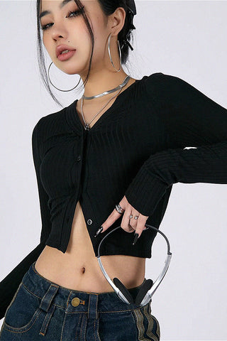 backless slim-fit v-neck long sleeve top