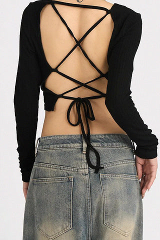 backless slim-fit v-neck long sleeve top