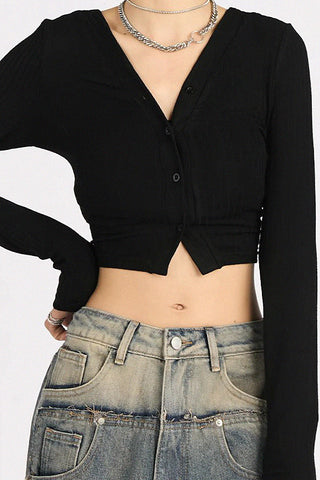 backless slim-fit v-neck long sleeve top