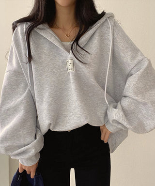 loose v-neck hooded pullover