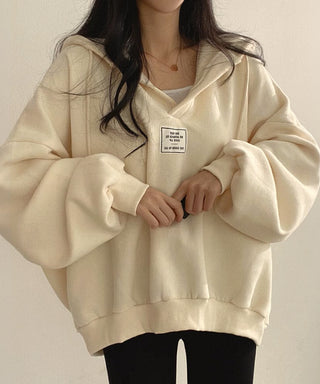 loose v-neck hooded pullover