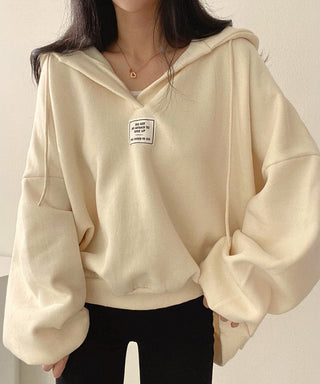 loose v-neck hooded pullover