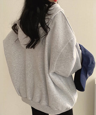 loose v-neck hooded pullover