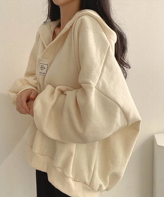 loose v-neck hooded pullover