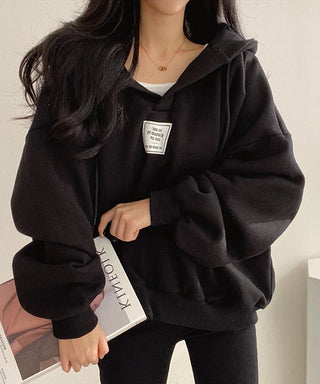 loose v-neck hooded pullover