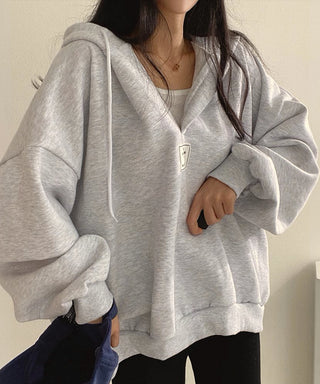 loose v-neck hooded pullover