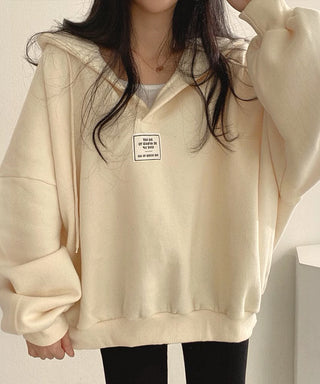 loose v-neck hooded pullover