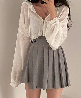 thin hooded crop knitted cardigan