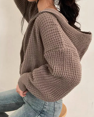 loose lantern hooded knitted cardigan