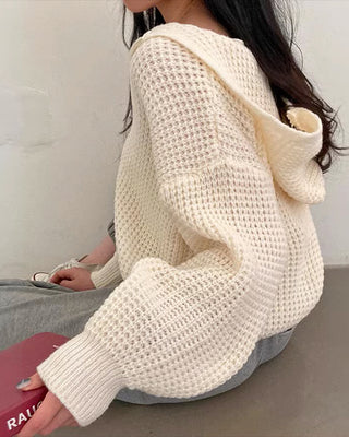 loose lantern hooded knitted cardigan