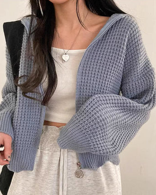 loose lantern hooded knitted cardigan