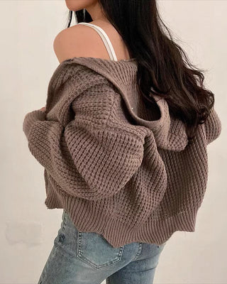 loose lantern hooded knitted cardigan