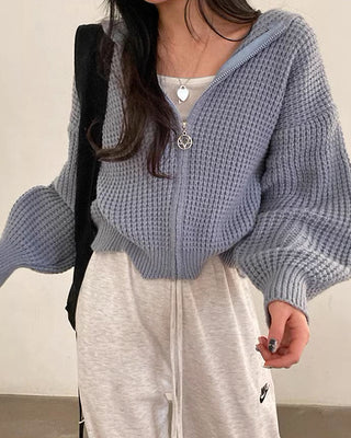 loose lantern hooded knitted cardigan