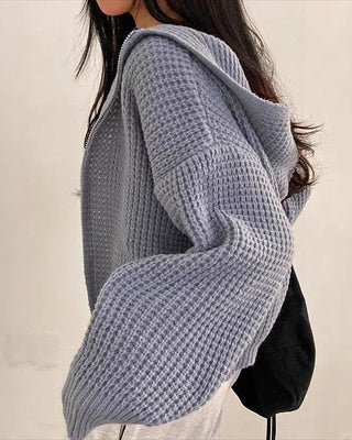 loose lantern hooded knitted cardigan