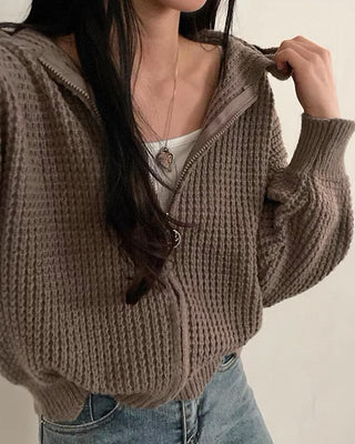 loose lantern hooded knitted cardigan