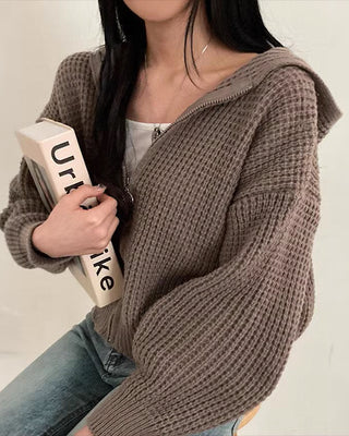 loose lantern hooded knitted cardigan