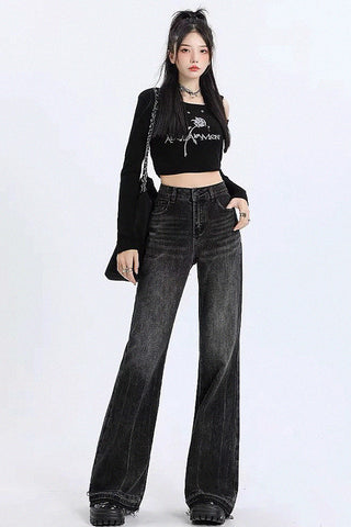 high waist micro-flared loose jeans