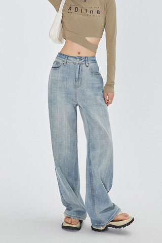 striped high waist loose straight jeans