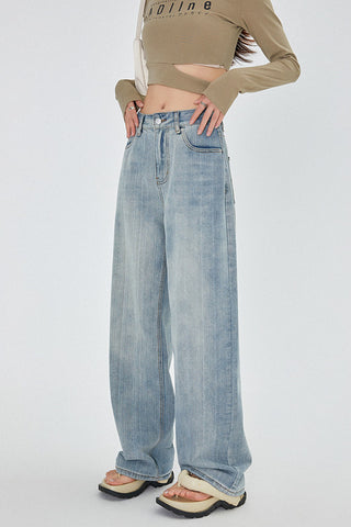 striped high waist loose straight jeans