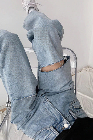 high waist ripped loose jeans