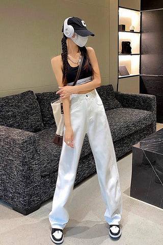 High-waist denim wide-leg pants