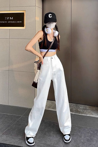 High-waist denim wide-leg pants