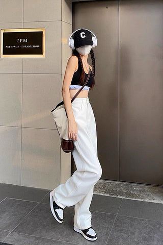 High-waist denim wide-leg pants