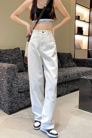 High-waist denim wide-leg pants