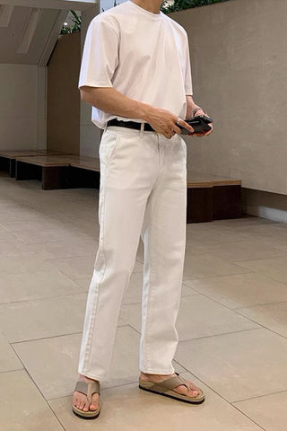 casual straight white jeans