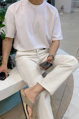 casual straight white jeans