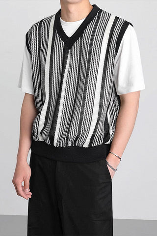 loose striped knitted vest