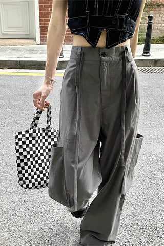 high waist drawstring loose cargo pants CP001