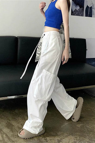 high waist drawstring loose cargo pants CP001