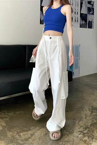 high waist drawstring loose cargo pants CP001