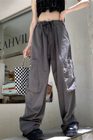 high waist drawstring loose cargo pants CP001